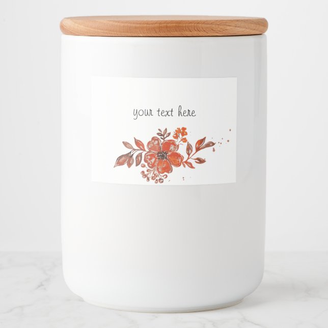 Blommigt för vattenfärgsOrange Mat Etiketter (Framsida)