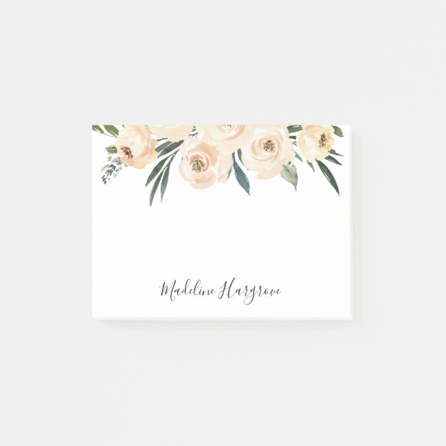 Blommigt för vattenfärgspersika och grön Personlig Post-it Block (Framsida)