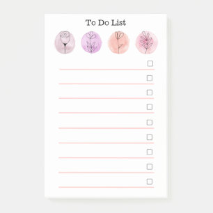 Blommigt för vattenfärgsRosa att göra lista Post-it Block