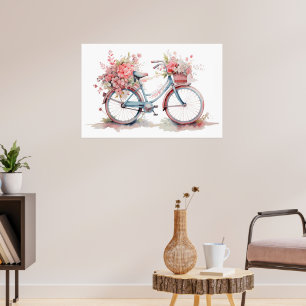 Blommigt för vattenfärgsRosa Bicycle Poster