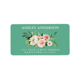 Blommigt för vattenfärgsRosa Greenery Neo Mint Adr Adressetikett
