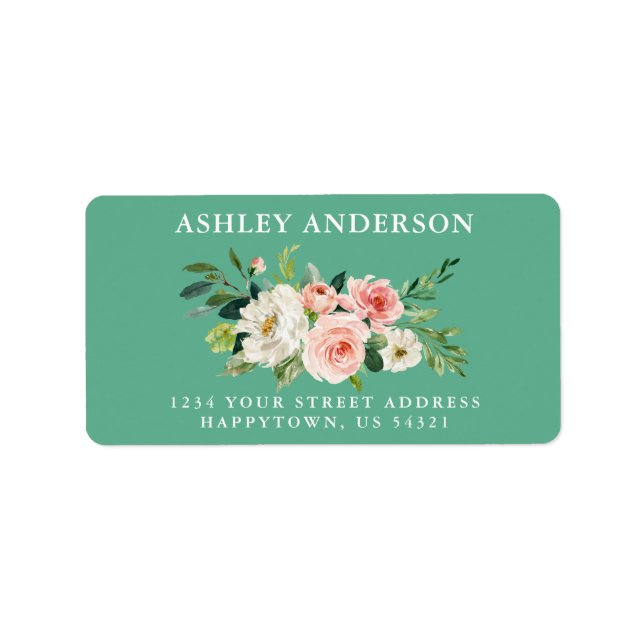Blommigt för vattenfärgsRosa Greenery Neo Mint Adr Adressetikett (Framsidan)