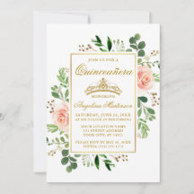 Blommigt för vattenfärgsRosa Greenery Quinceanera 