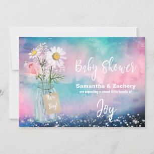 *~* Blommigt för vattenfärgssäck Burk Rustic Baby  Inbjudningar