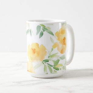 blommigt för vattenfärgsutfyllning för gult i eleg kaffemugg