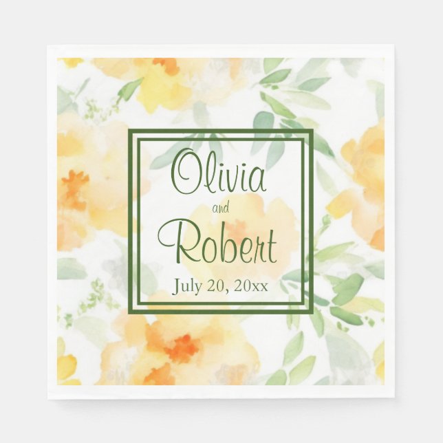 blommigt för vattenfärgsutfyllning för gult i eleg pappersservett (Framsidan)