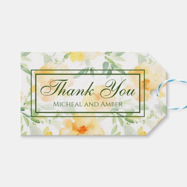 blommigt för vattenfärgsutfyllning för gult i eleg presentetikett (Framsidan (Horisontell))