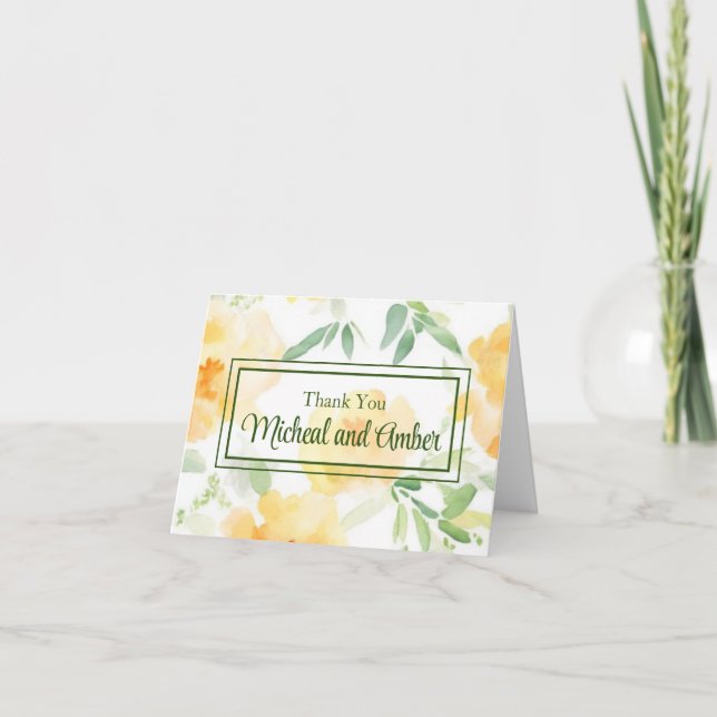 blommigt för vattenfärgsutfyllning för gult i eleg tack kort (Framsida)