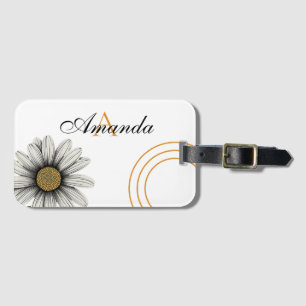 Blommigt för Vector White & Gult Daisy, Monogram Bagagebricka