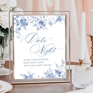 Blommigt för viktoriansk blå Fransk Datum för natt Poster