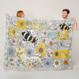 Blommigt för Vintage av bin och Wildblommor Fleecefilt