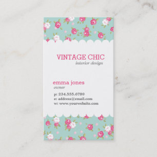 Blommigt för Vintage av för Mint och Rosa Chic Sk Visitkort