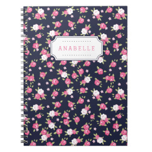 Blommigt för Vintage av marin och Rosa Chic Skriv  Anteckningsbok