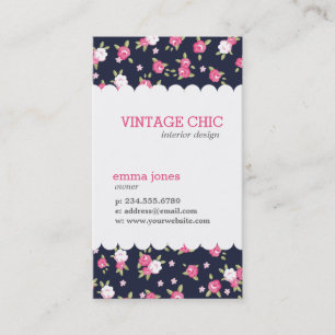 Blommigt för Vintage av marin och Rosa Chic Skriv Visitkort