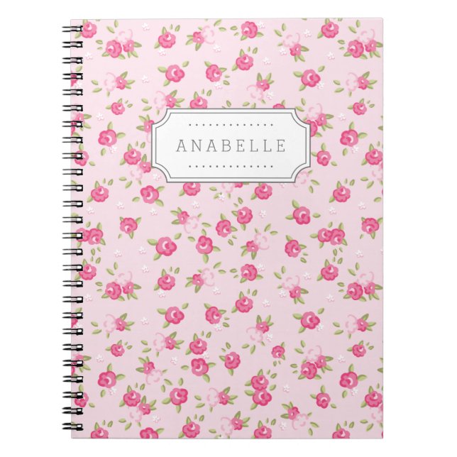 Blommigt för Vintage av rosa Chic Skriv ut Monogra Anteckningsbok (Framsidan)