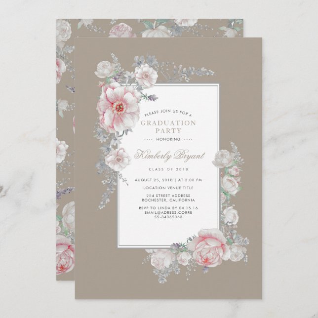 Blommigt för Vintage av vattenfärgsElegant, Studen Inbjudningar (Fram/baksida)