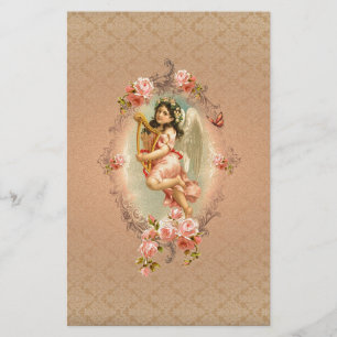 Blommigt för vintage för Victorianängel rosa Brevpapper
