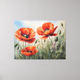 Blommigt för vintage Vattenfärgpoppies Art Elegant Canvastryck