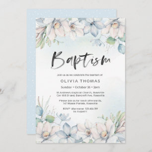 Blommigt för vinter för blått för dopinbjudan   inbjudningar