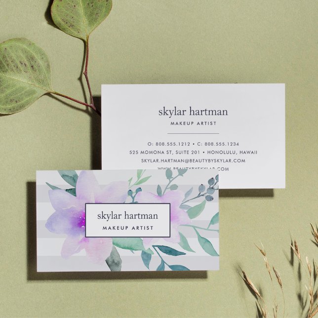 Blommigt för Violet & Sage Watercolor Visitkort (Skapare uppladdad)