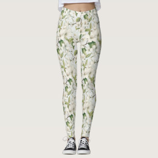 Blommigt för vit äppelBlommar, allt-över-tryck-fär Leggings
