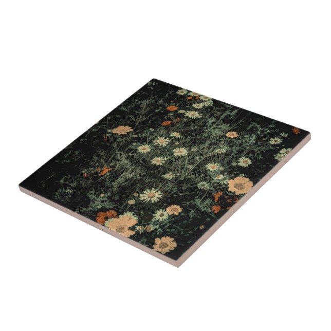 blommigt för vit daisy, svart blomma kakelplatta (Sidan)