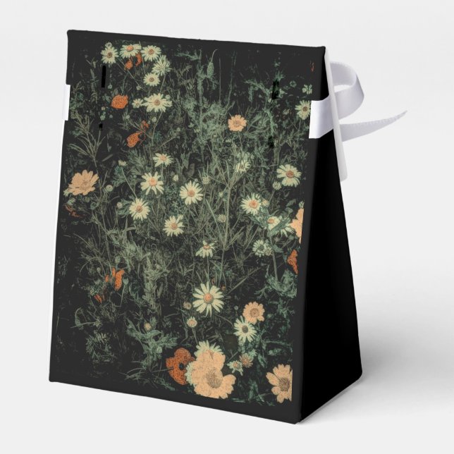 blommigt för vit daisy, svart blomma presentaskar (Baksidan Sidan)