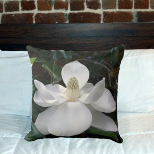Blommigt för vit Magnolia-Blommar, fotografi Kudde