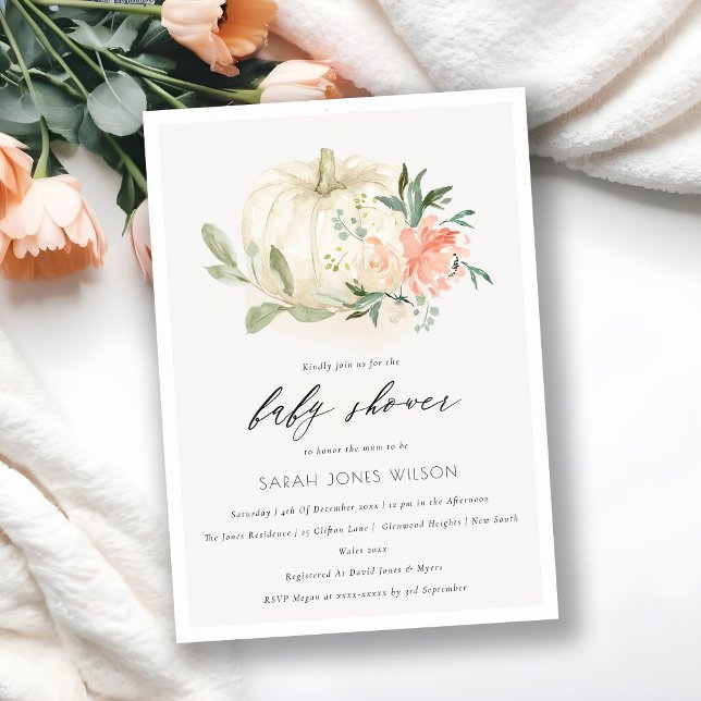  Blommigt för vit Pumpkin Babykläder Inbjudan (Skapare uppladdad)