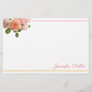 Blommigt för Watercolor Ro Hand Script Namn-mall Brevpapper