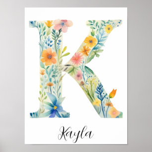 Blommigt för Wildblomma - första Brev K-utskrift Poster