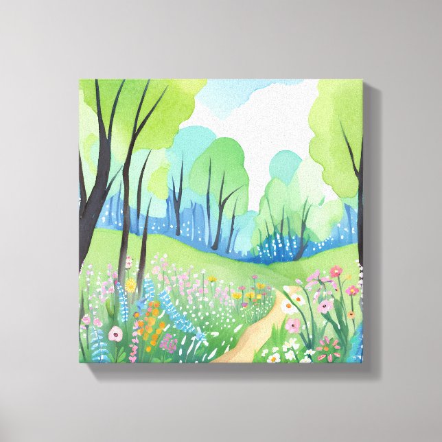 Blommigt Forest | Natur Watercolor Wildblommor Canvastryck (Framsida)