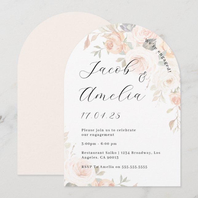 Blommigt Förlovningsfest för mjuk avbränd Orange Inbjudningar (Fram/baksida)