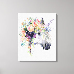 Blommigt - förtryckt Unicorn Canvastryck