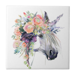 Blommigt - förtryckt Unicorn Kakelplatta