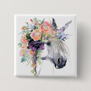 Blommigt - förtryckt Unicorn Knapp