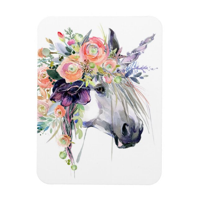 Blommigt - förtryckt Unicorn Magnet (Vertikal)
