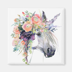 Blommigt - förtryckt Unicorn Magnet