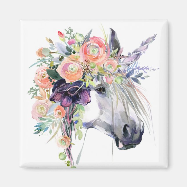 Blommigt - förtryckt Unicorn Magnet (Framsidan)