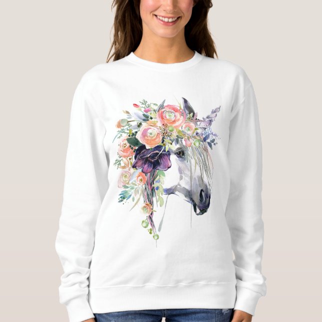 Blommigt - förtryckt Unicorn T Shirt (Framsida)