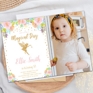 Blommigt Foto Magic Fairy Birthday-inbjudningar Inbjudningar