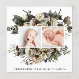 Blommigt Fotokollage Birth Notice Inbjudningar