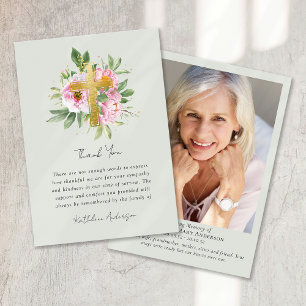 Blommigt Fotominnessymbol - sympati - begravning Tack Kort