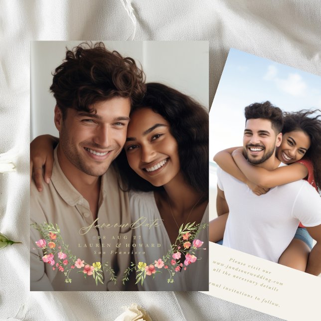 blommigt fotosubtil ram sparar datumet bröllop inbjudningar (Skapare uppladdad)