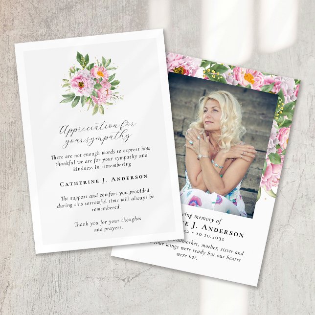 Blommigt Fotosympati - begravningsminne Tack Kort (Skapare uppladdad)
