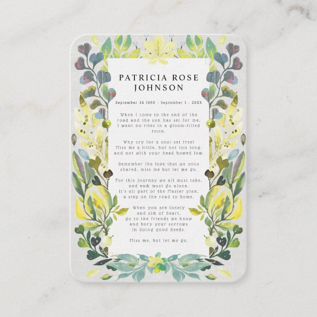 Blommigt Fotosympati - funktionellt minneskort Visitkort (Framsida)