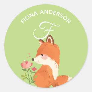 Blommigt Fox ・ Alphabet Monogram Cute School Dayca Runt Klistermärke