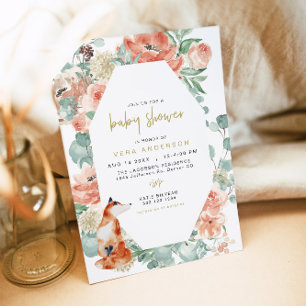 BLOMMIGT Fox Baby Shower för VERA Greenery & Terra Inbjudningar