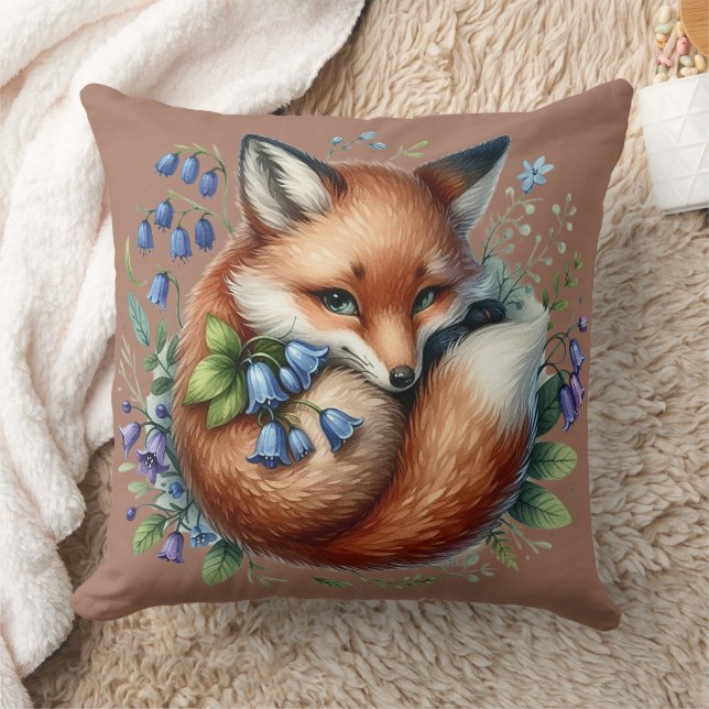 Blommigt Fox Botanical Woodland Art Kudde (Filt)