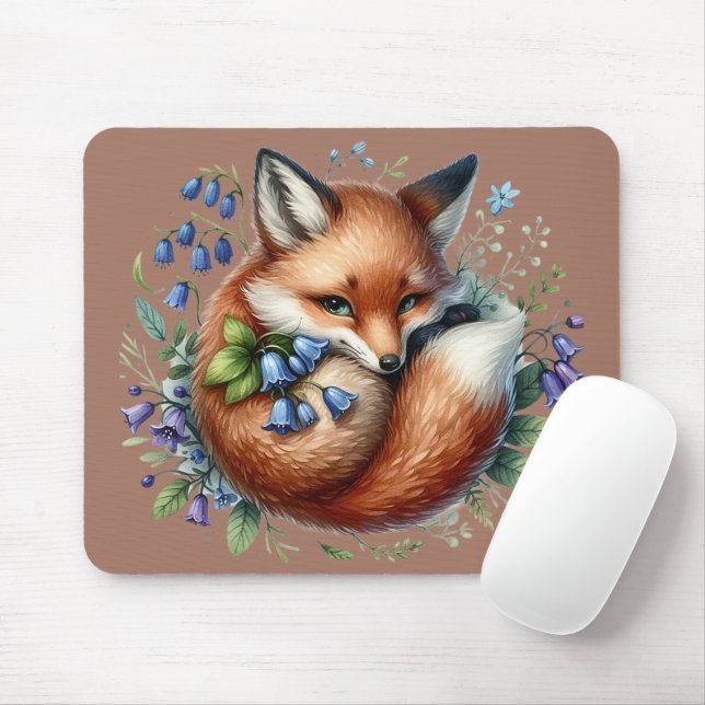 Blommigt Fox Botanical Woodland Art Musmatta (Med mus)